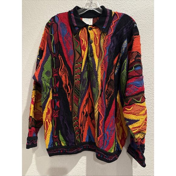 COOGI Other - Rare Coogi Biggie Collared Sweater Vintage 90s Multicolor Textured Knit Med